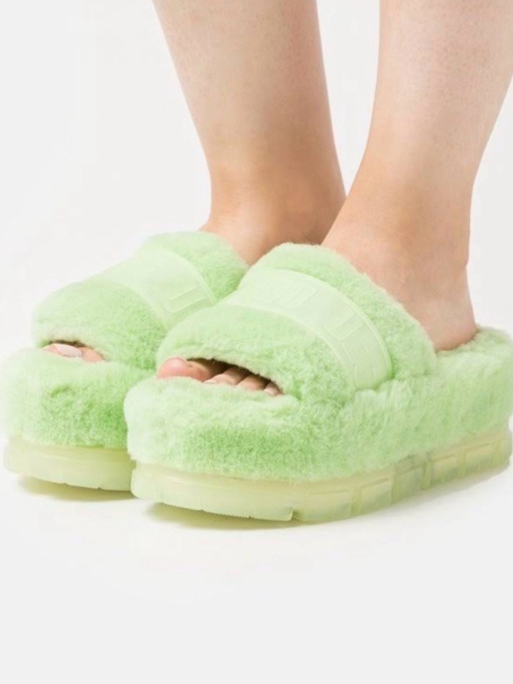 Fluffita UGG Platform Slide Slippers in Lime size 6